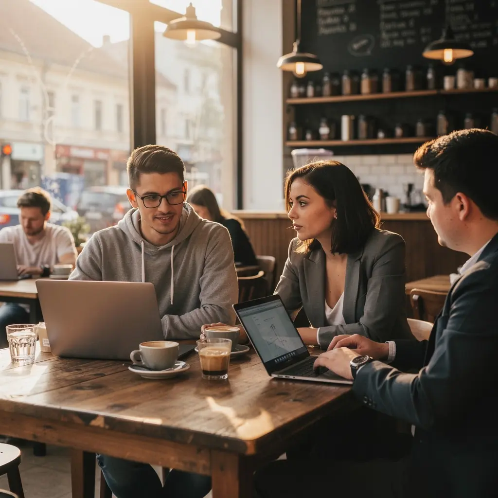 Szakmai fejlődés során egy csoportos megbeszélés zajlik, ahol a résztvevők aktívan kommunikálnak.