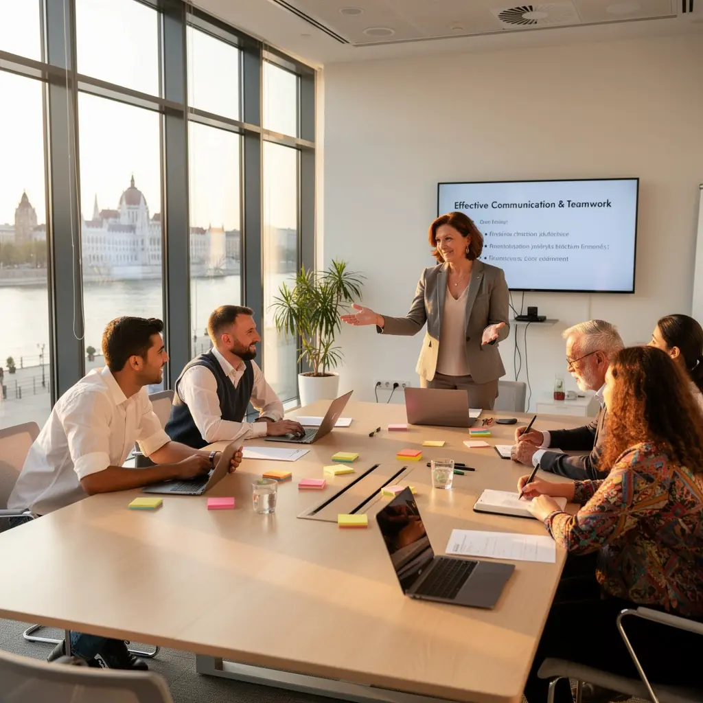 Sikeres kommunikációs készségek fejlesztése, ahol a résztvevők interaktív gyakorlatokat végeznek.